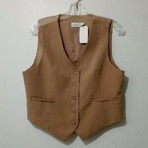 Brown Button-Up Vest Waistcoat Top